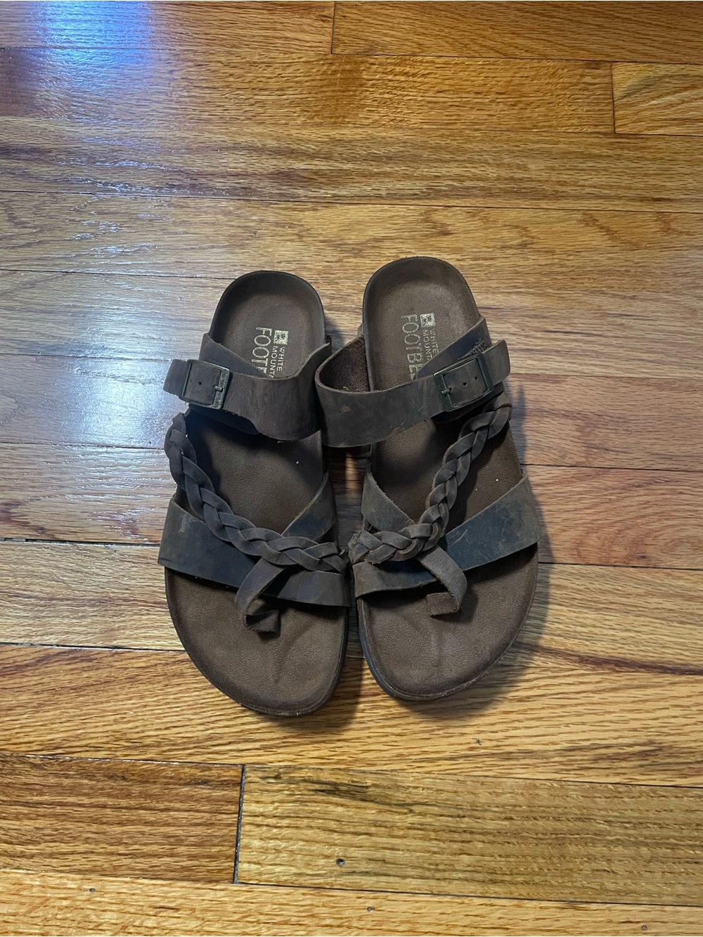 White Mountain Brown Braided Leather Slide Sandals